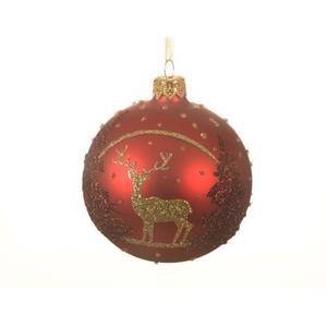 Decoris Baumschmuck & Anh&auml;nger Kugel Glas matt Hirsch weihnachtsrot 8 cm (rot)