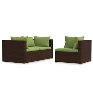 VidaXL 3-delige Loungeset met kussens poly rattan bruin