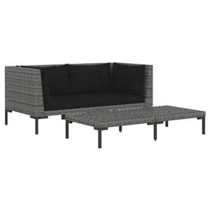 VidaXL 3-delige Loungeset halfrond poly rattan donkergrijs