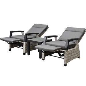 AVH-Outdoor Dallas lounge balkonset 3 delig verstelbare rugleuning en voetenbank grijs