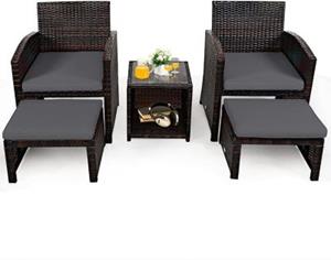 COSTWAY Gartenmoebel 5er Set Rattan grau