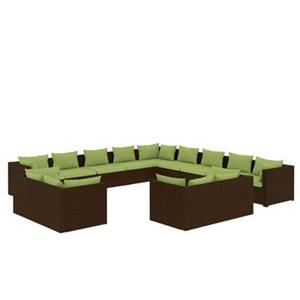 VidaXL 13-delige Loungeset met kussens poly rattan bruin