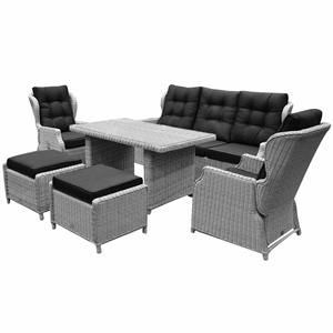 AVH-Outdoor Ibiza XL stoel-bank loungeset 6 delig verstelbaar wit grijs