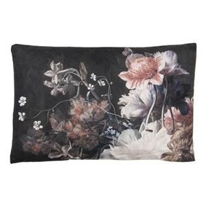 Clayre & Eef Sierkussen 60x40 cm Zwart Wit Polyester Rechthoek Bloemen