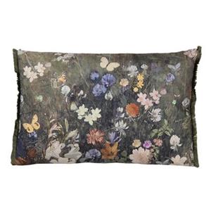 Clayre & Eef Sierkussen 60x40 cm Groen Wit Polyester Rechthoek Bloemen