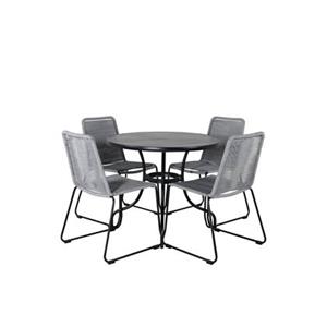 Hioshop Nicke tuinmeubelset tafel Ø90cm en 4 stoel Lindos zwart.