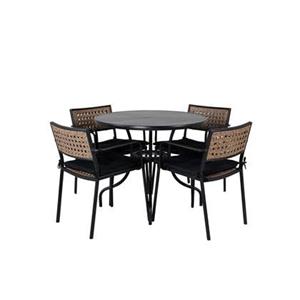 Hioshop Nicke tuinmeubelset tafel Ø90cm en 4 stoel Paola zwart.
