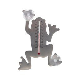 Binnen/buiten thermometer grijze kikker 16 cm met zuignappen - Tuindecoratie dieren - Buitenthermometers / kozijnthermometers - Buitenthermometers