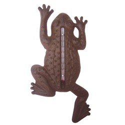 Esschert Design Buiten thermometer van gietijzer in kikker vorm roestbruin tuindecoratie 24 cm - Buitenthermometers