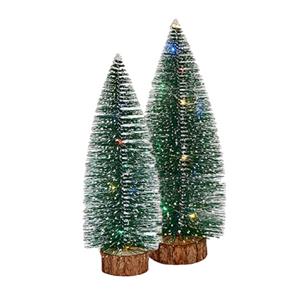 Arte r Kleine/mini Decoratie Kerstboompjes Set Van 2x St Met Gekleurd Licht 30-35 Cm - Kerstdorpen