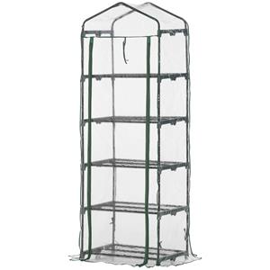 Outsunny foliekas, compacte minikas met 5 planken, ideaal voor bloemen en groenten, weerbestendig, 69 x 49 x 193 cm, transparant, groen | Aosom.nl