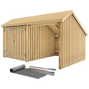 Plus Danmark Multi tuinhuis dubbele deur / open 10,5 m2 onbehandeld incl dakleer/alu strips 248 x 432 x 250 cm