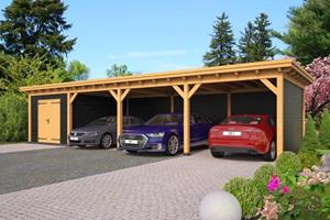 Van Kooten Tuin en Buitenleven Overkapping plat dak Red Class Wood Odense type 10 XXL 1236x450 cm - zwarte wanden