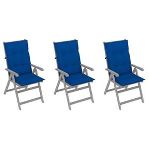 VidaXL Tuinstoelen 3 st verstelbaar met kussens massief acaciahout