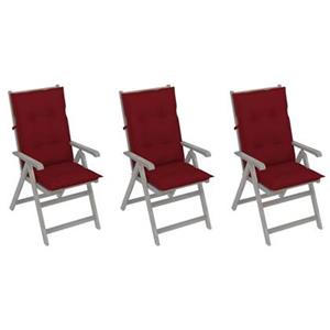 VidaXL Tuinstoelen 3 st verstelbaar met kussens massief acaciahout