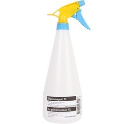 1x Plantenspuiten/waterspuiten 1 liter transparant/geel/blauw - Waterverstuivers/watersproeiers - Desinfectiespray houder - Plantenverzorging - Plantenspuiten