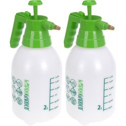 Pro Garden Set van 2x drukspuiten / plantenspuiten met hand pomp wit/Groen