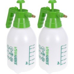 Pro Garden Set van 2x drukspuiten / plantenspuiten met hand pomp wit/Groen