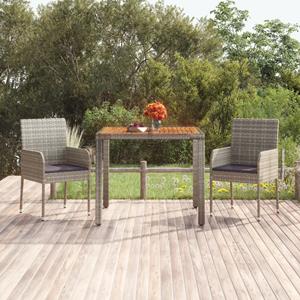 Tuintafel met houten blad 90x90x75 cm poly rattan grijs