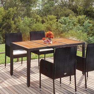 Tuintafel met houten blad 150x90x75 cm poly rattan zwart