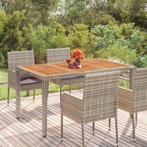 Tuintafel met houten blad 150x90x75 cm poly rattan grijs