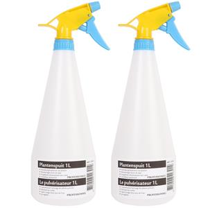 2x Plantenspuiten/waterspuiten 1 liter transparant/geel/blauw -