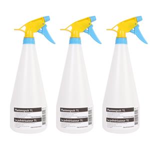 3x Plantenspuiten/waterspuiten 1 liter transparant/geel/blauw -