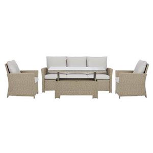 Hioshop Elisa Loungeset 4 stuks incl. kussens, beige.