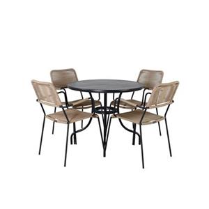 Hioshop Nicke tuinmeubelset tafel Ø90cm en 4 stoel armleuningL
