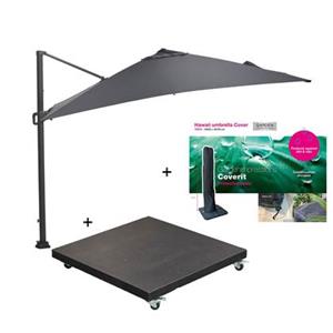 Garden Impressions parasol 3x3 m d. grijs/zwart met voet en hoes