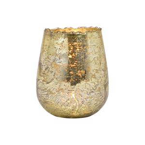 Glazen Design Windlicht/kaarsenhouder Champagne Goud 12 X 15 X 12 Cm - Waxinelichtjeshouders