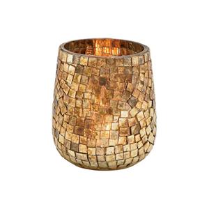 Glazen Design Windlicht/kaarsenhouder Mozaiek Champagne Goud 11 X 10 Cm - Waxinelichtjeshouders