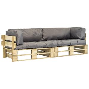 VidaXL 2-delige Loungeset pallet met grijze kussens grenenhout