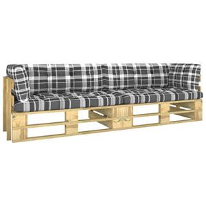VidaXL Tweezitsbank pallet met kussens groen geÃ¯mpregneerd grenenhout