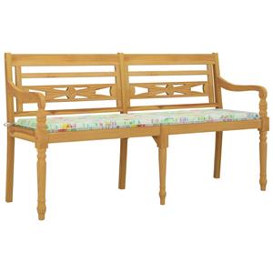 VIDAXL Batavia-bank Mit Kissen Blattmuster 150 Cm Massivholz Teak