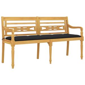 vidaXL Gartenbank Batavia-Bank mit Schwarzem Kissen 150 cm Massivholz Teak