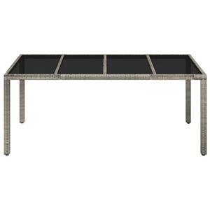 vidaXL Tuintafel met glazen blad 190x90x75 cm poly rattan grijs