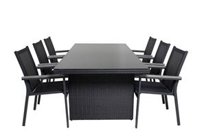 Hioshop Padova tuinmeubelset tafel 100x200cm en 6 stoel Parma zwart.