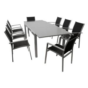 Garnitur 9 Teilig Aluminium und Kunstgewebe Schwarz