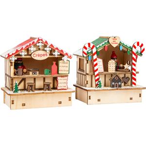 Small foot 11787 - Weihnachtsmarkthütten Crepes und Süßes, Weihnachtsdeko mit LED, Holz, 2-teilig