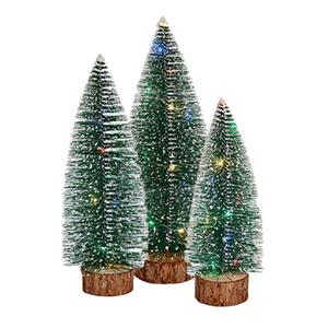 Arte r Kleine/mini Decoratie Kerstboompjes Set Van 3x St Met Gekleurd Licht 25-35 Cm - Kerstdorpen