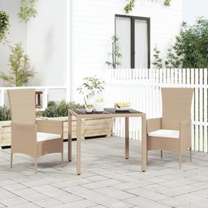 VidaXL Tuintafel Met Glazen Blad Poly Rattan En Gehard Glas Beige