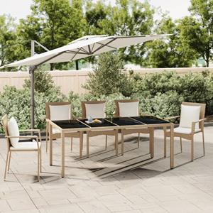 VidaXL Tuintafel Met Glazen Blad Poly Rattan En Gehard Glas Beige