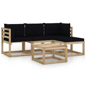 VidaXL 5-delige Loungeset met zwarte kussens