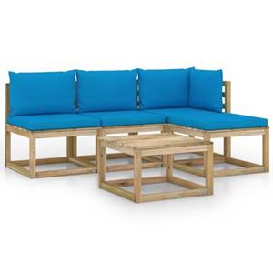 VidaXL 5-delige Loungeset met lichtblauwe kussens