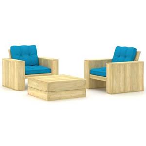 vidaXL 3-delige Loungeset met kussens geïmpregneerd grenenhout