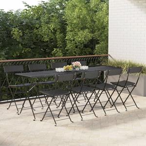 VidaXL Bistrostoelen 8 St Inklapbaar Poly Rattan En Staal Zwart