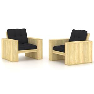 vidaxl Tuinstoelen 2 st met zwarte kussens geïmpregneerd grenenhout