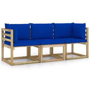 VIDAXL 3-sitzer-gartensofa Mit Blauen Kissen