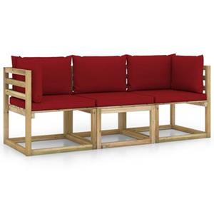VIDAXL 3-sitzer-gartensofa Mit Weinroten Kissen